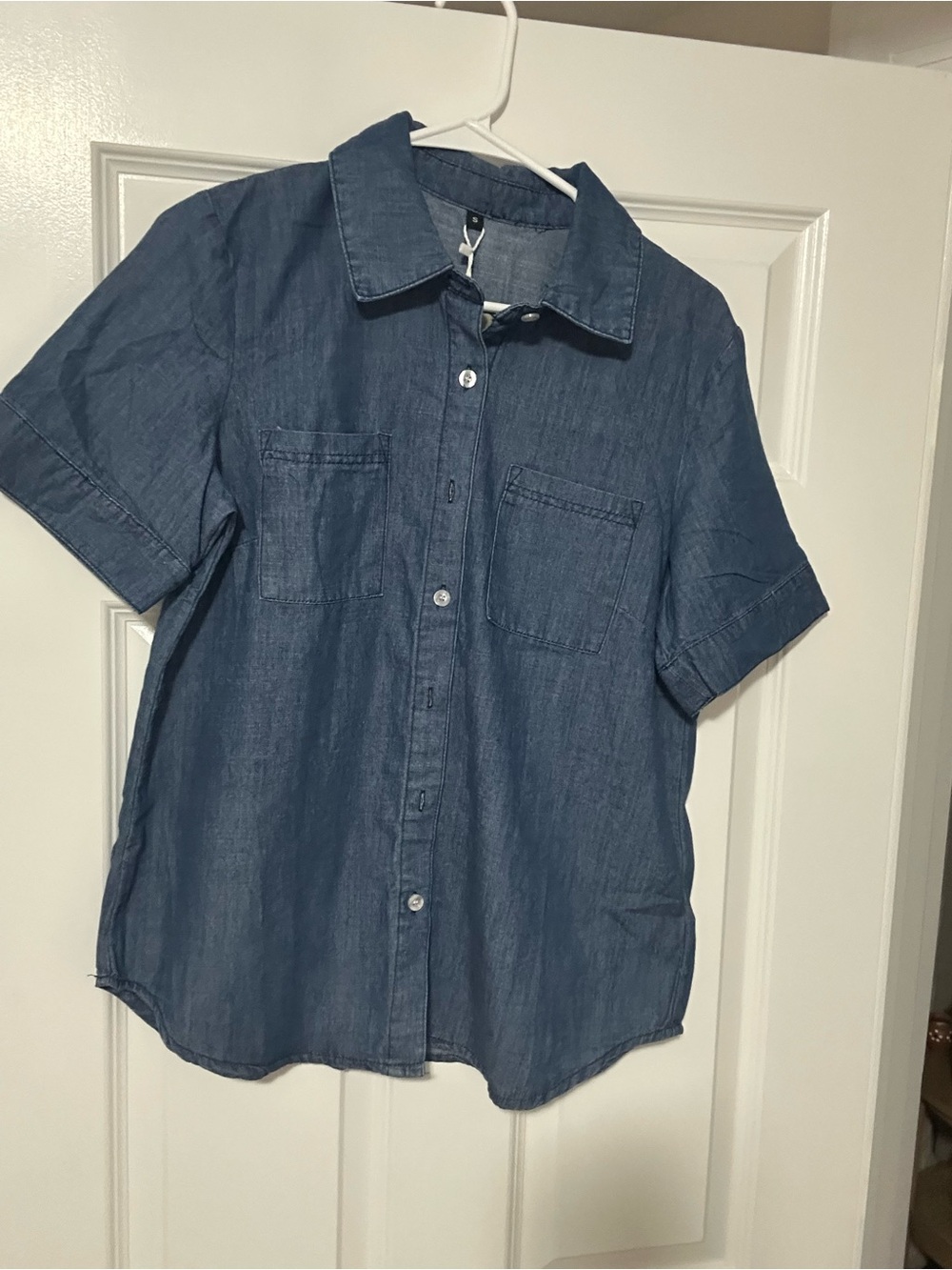 Denim look Short-Sleeve Button-Up Shirt - Dark Blue